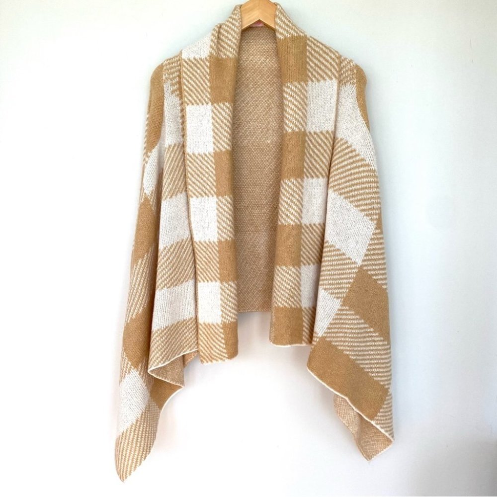 Pink  Lily cardigan with waterfall front, plaid